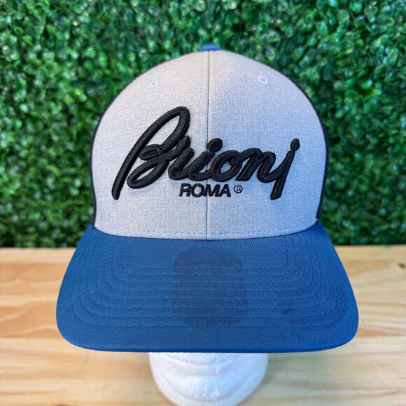 BRIONI ROMA Men's Mesh Trucker Hat Cap Adjustable Gray Blue Cap America Gift - Picture 1 of 7
